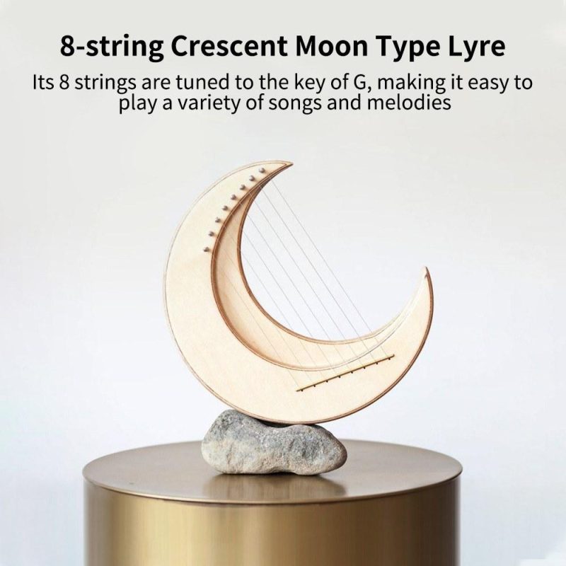 Strings and Accessories |   8-string Crescent Moon Type Lyre G Key Portable Lyre Musical Instruments Strings & Accessories