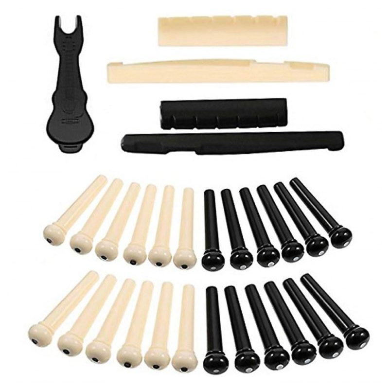 Strings and Accessories |   Acoustic Folk Guitar Accessories Kit Including Bridge Pins + Guitar Nuts + Celluloid Picks + Guitar Pick Holders + Bridge Pin Puller Multicolour Musical Instruments Multicolour