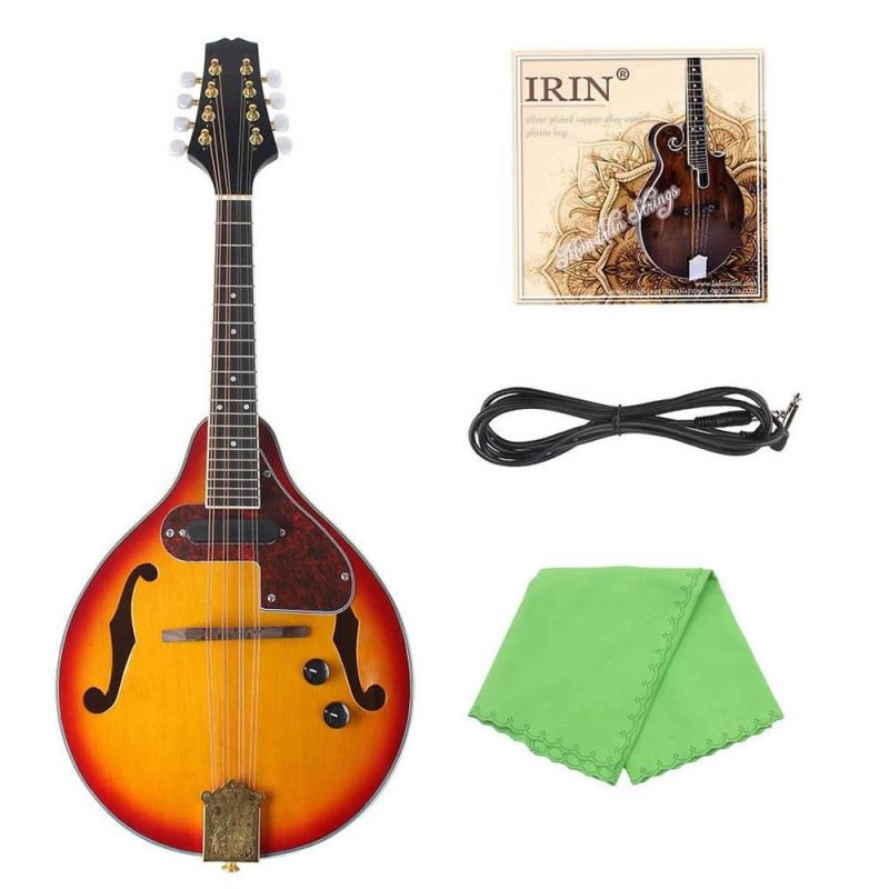 Strings and Accessories |   Adjustable 8-String Electric A Style Mandolin with Cable Strings Cleaning Cloth Multicolour Musical Instruments Multicolour