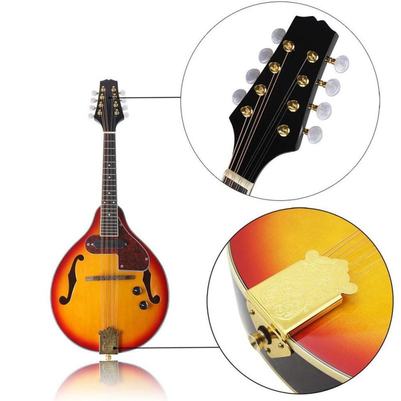 Strings and Accessories |   Adjustable 8-String Electric A Style Mandolin with Cable Strings Cleaning Cloth Multicolour Musical Instruments Multicolour