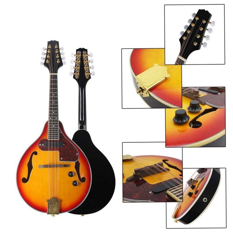 Strings and Accessories |   Adjustable 8-String Electric A Style Mandolin with Cable Strings Cleaning Cloth Multicolour Musical Instruments Multicolour