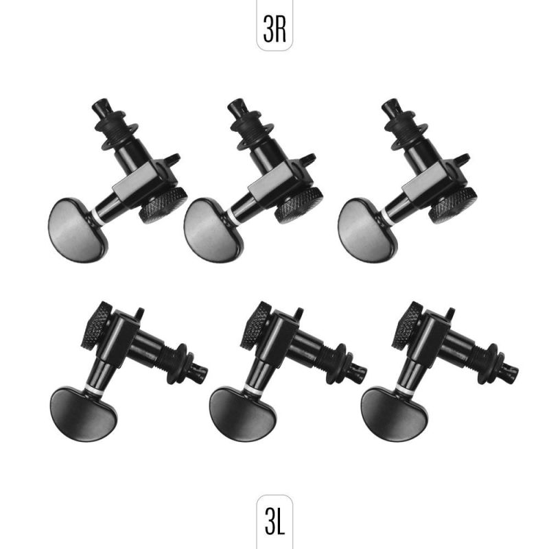 Strings and Accessories |   Alloy Metal Electric Guitar Machine Heads Knobs String Tuning Peg Locking Tuners Pack of 6 Pieces 3L3R with Mounting Screws and Ferrules Black Black Musical Instruments Black