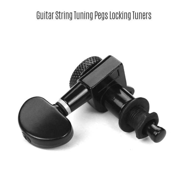 Strings and Accessories |   Alloy Metal Electric Guitar Machine Heads Knobs String Tuning Peg Locking Tuners Pack of 6 Pieces 3L3R with Mounting Screws and Ferrules Black Black Musical Instruments Black