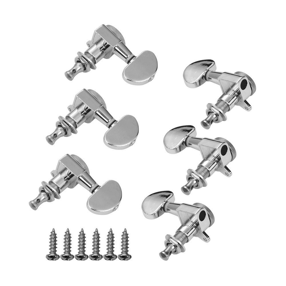 Strings and Accessories |   Alloy Metal Electric Guitar Machine Heads Knobs String Tuning Peg Locking Tuners Pack of 6 Pieces 3L3R with Mounting Screws and Ferrules Black Silvery Musical Instruments Silvery