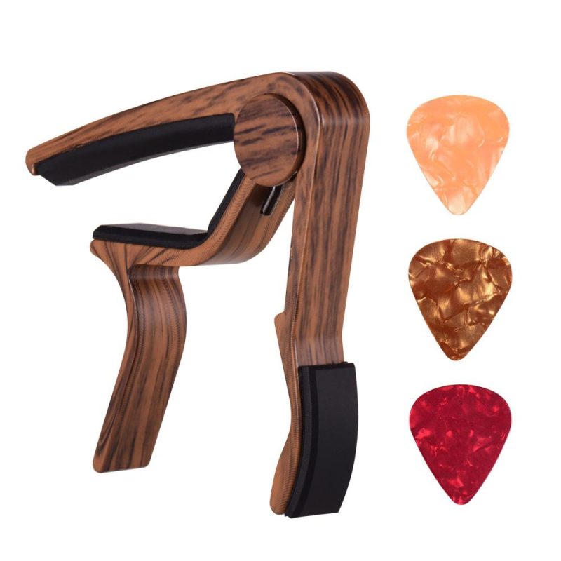 Strings and Accessories |   Aluminum Alloy Wood Color Guitar Capo for 6-string Folk Guitar Electric Guitar with 3pcs Random Color Picks Rose Musical Instruments Rose