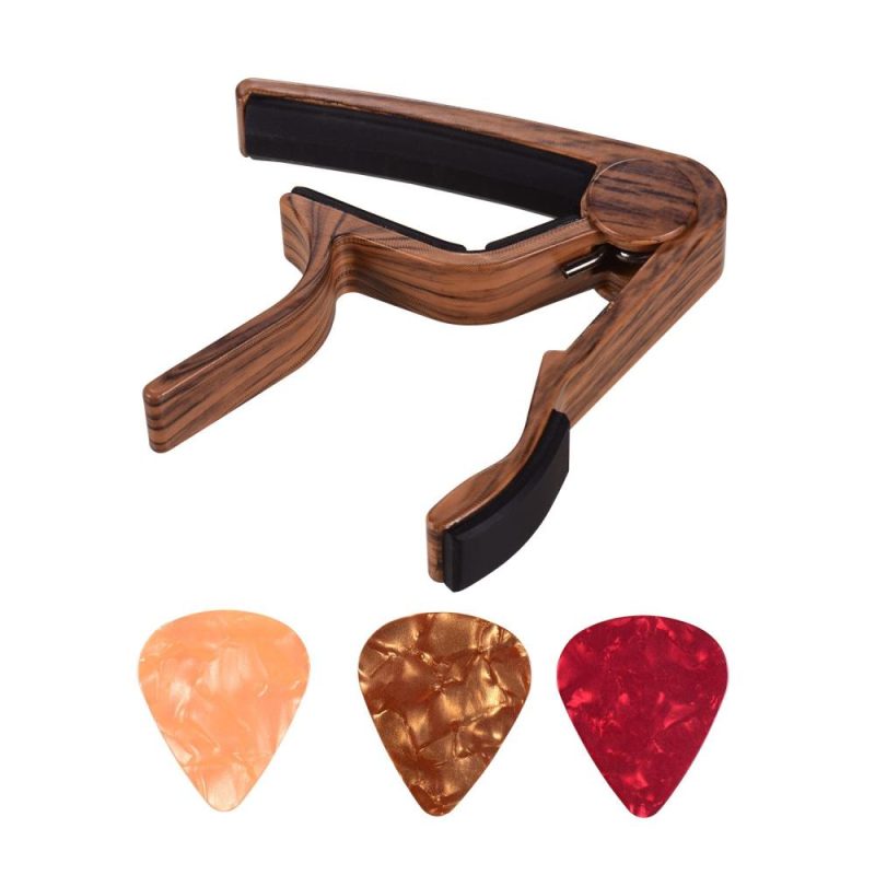 Strings and Accessories |   Aluminum Alloy Wood Color Guitar Capo for 6-string Folk Guitar Electric Guitar with 3pcs Random Color Picks Rose Musical Instruments Rose