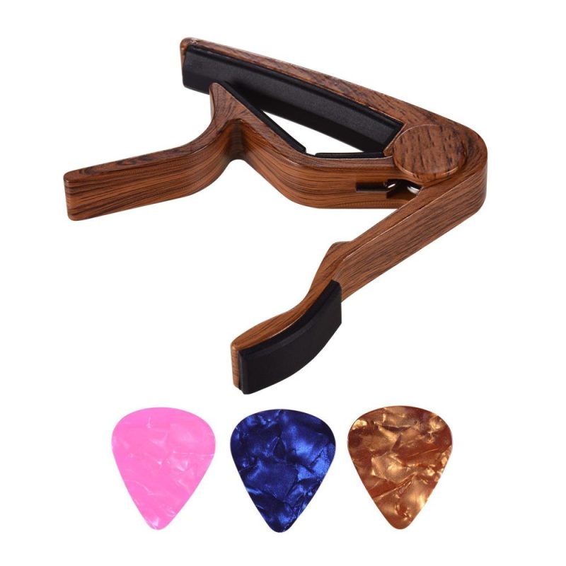 Strings and Accessories |   Aluminum Alloy Wood Color Guitar Capo for 6-string Folk Guitar Electric Guitar with 3pcs Random Color Picks Musical Instruments Strings & Accessories