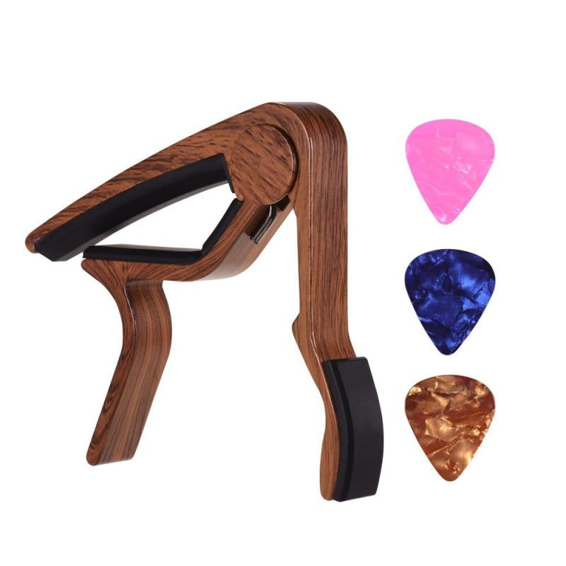 Strings and Accessories |   Aluminum Alloy Wood Color Guitar Capo for 6-string Folk Guitar Electric Guitar with 3pcs Random Color Picks Musical Instruments Strings & Accessories