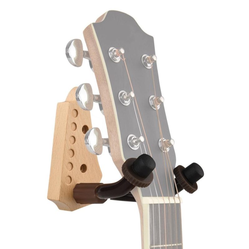 Strings and Accessories |   Beech Wood Guitar Wall Mount Hanger Wall Hook Holder Stand with Iron Steadying Bars for Electric Acoustic Guitar Bass Violin Mandolin Ukulele Musical Instruments Strings & Accessories