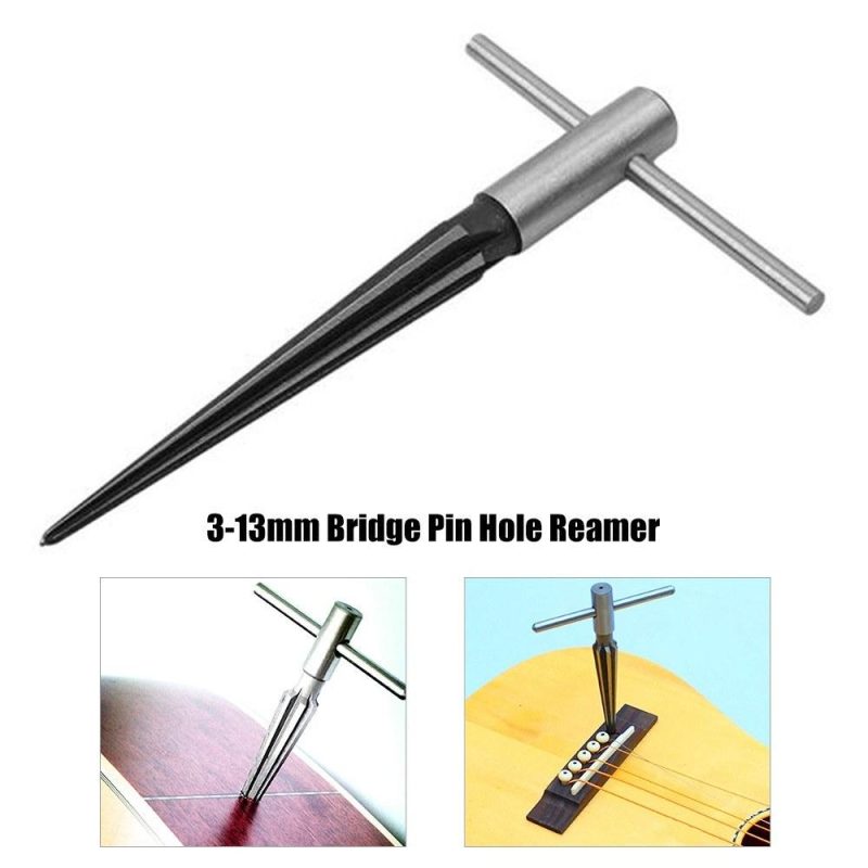 Strings and Accessories |   Bridge Pin Hole Reamer Tools T-Handle Tapered 6 Fluted Acoustic Guitar Woodworker Cutting Tool Black Musical Instruments Black