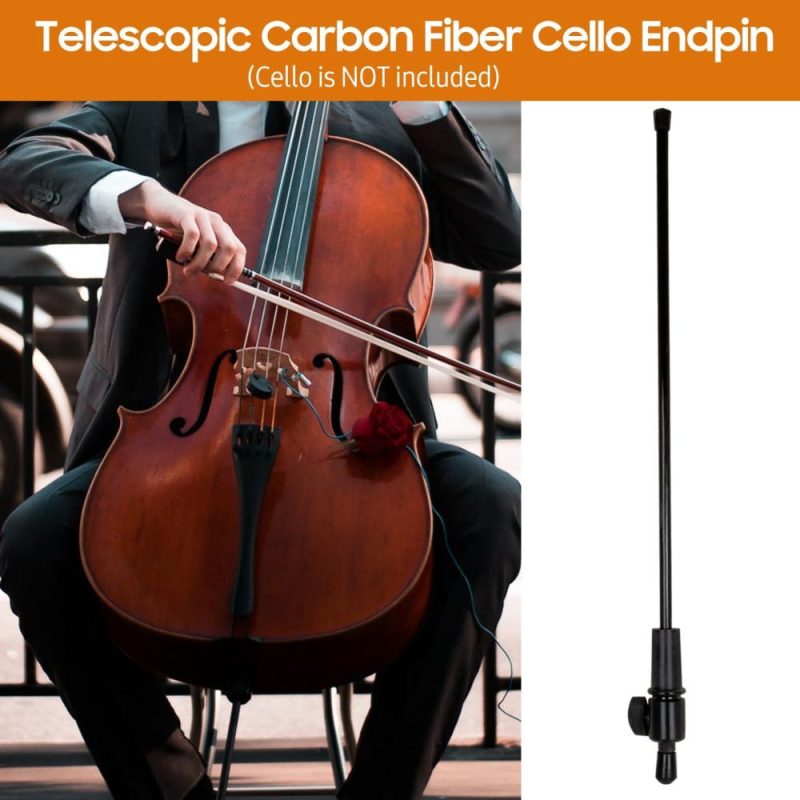 Strings and Accessories |   Cello Endpin Universal End Pin Cellos Accessory Telescopic Carbon Fiber Pole Ebony Foot with Non-slip Rubber Black Musical Instruments Black