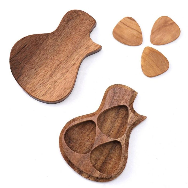 Strings and Accessories |   Delicate Wooden Guitar Pick Box Novel Guitar-shape Plectrum Storage Holder Box with Wood Guitar Accessories 2 Optionals Musical Instruments Strings & Accessories