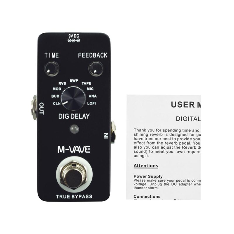 Strings and Accessories |   DIG DELAY Digital Delay Guitar Effect Pedal with 9 Delay Effects True Bypass Full Metal Shell Black Musical Instruments Black