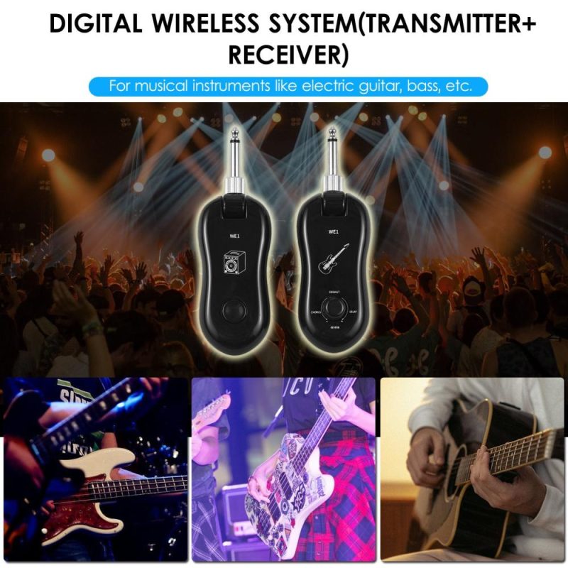 Strings and Accessories |   Digital Guitar Wireless System Transmitter + Receiver for Electric Guitar Bass Support OTG Internal Recording Function Black Musical Instruments Black