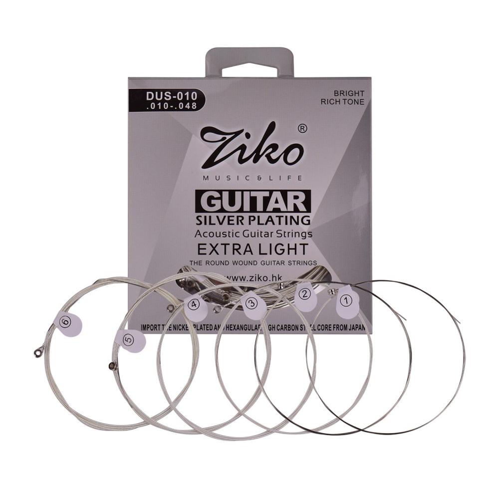 Strings and Accessories |   DUS-010 Extra Light Acoustic Folk Guitar Strings Hexagon Alloy Wire Silver Plated Wound Corrosion Resistant 6 Strings Set Musical Instruments Strings & Accessories