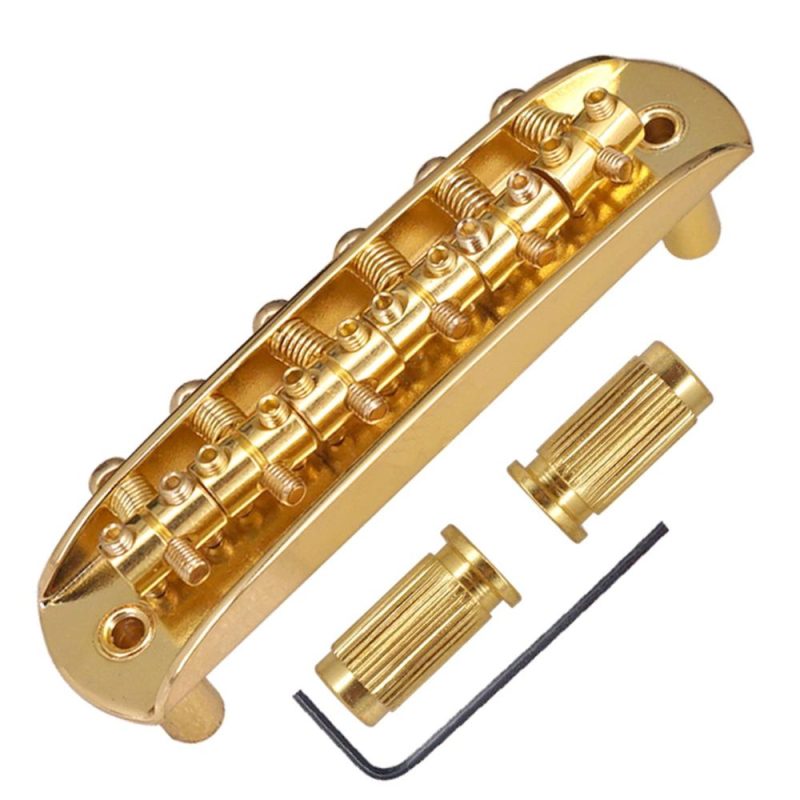 Strings and Accessories |   Electric Guitar Bridge Compatible with JM Series, Guitar Tailpiece Chrome Roller Saddles with 2 Screw Sleeves & 1.5mm Hexagonal Wrench Gold Musical Instruments Gold