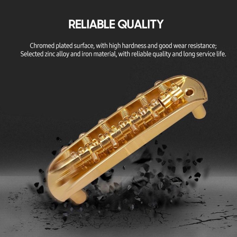 Strings and Accessories |   Electric Guitar Bridge Compatible with JM Series, Guitar Tailpiece Chrome Roller Saddles with 2 Screw Sleeves & 1.5mm Hexagonal Wrench Gold Musical Instruments Gold