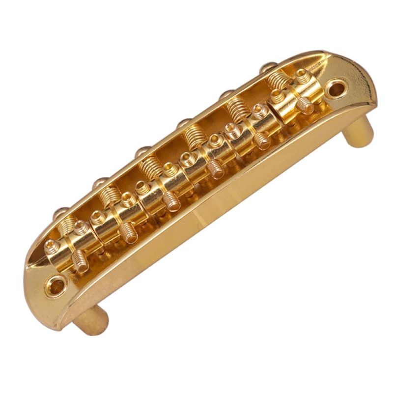 Strings and Accessories |   Electric Guitar Bridge Compatible with JM Series, Guitar Tailpiece Chrome Roller Saddles with 2 Screw Sleeves & 1.5mm Hexagonal Wrench Gold Musical Instruments Gold