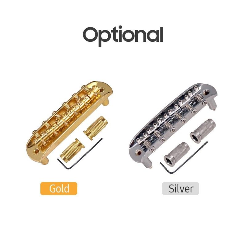 Strings and Accessories |   Electric Guitar Bridge Compatible with JM Series, Guitar Tailpiece Chrome Roller Saddles with 2 Screw Sleeves & 1.5mm Hexagonal Wrench Gold Musical Instruments Gold