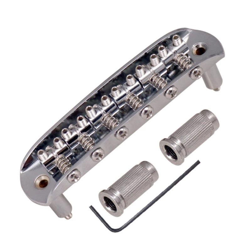 Strings and Accessories |   Electric Guitar Bridge Compatible with JM Series, Guitar Tailpiece Chrome Roller Saddles with 2 Screw Sleeves & 1.5mm Hexagonal Wrench Siver Musical Instruments Siver