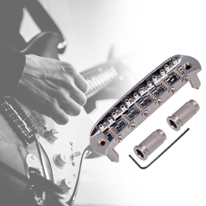 Strings and Accessories |   Electric Guitar Bridge Compatible with JM Series, Guitar Tailpiece Chrome Roller Saddles with 2 Screw Sleeves & 1.5mm Hexagonal Wrench Siver Musical Instruments Siver