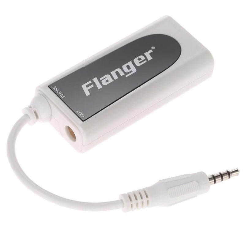 Strings and Accessories |   Flanger FC-21 Guitar Connector Converter Electric Guitar Bass to Mobile Phone Tablet Adapter Compatible with iPhone/iPad Android Smartphone Tablet with 3.5mm Audio Plug Black + White Musical Instruments Black & White