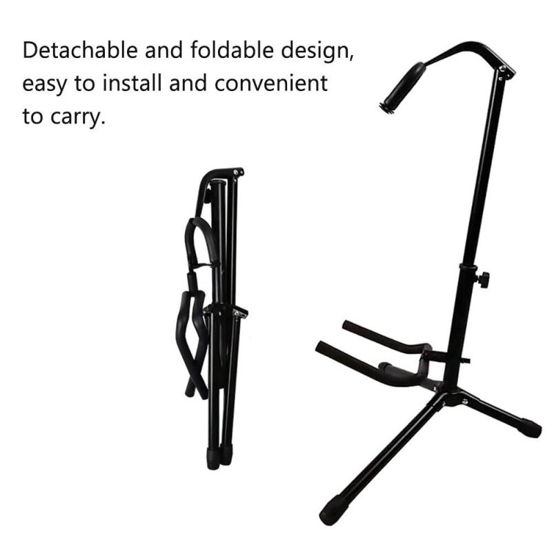 Strings and Accessories |   Folding Guitar Floor Stand String Instrument Tripod Holder Metal Material for Acoustic Electric Guitar Bass Black Musical Instruments Black