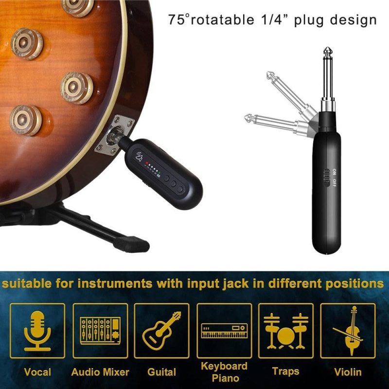 Strings and Accessories |   JTS-5 Wireless Guitar System Rechargeable Guitar Transmitter Receiver Set Black Musical Instruments Black