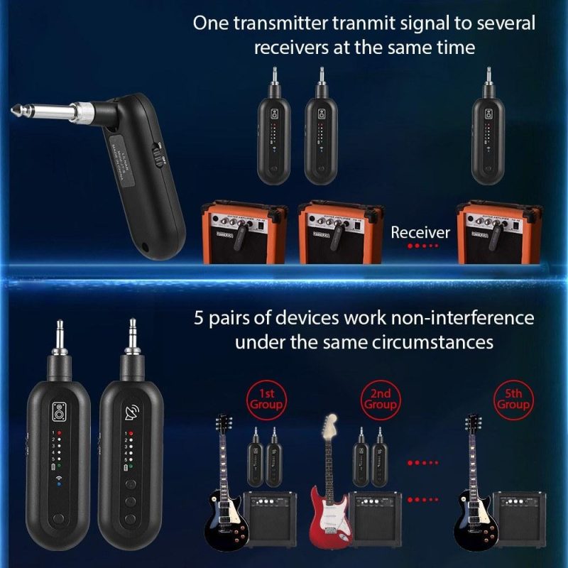 Strings and Accessories |   JTS-5 Wireless Guitar System Rechargeable Guitar Transmitter Receiver Set Black Musical Instruments Black