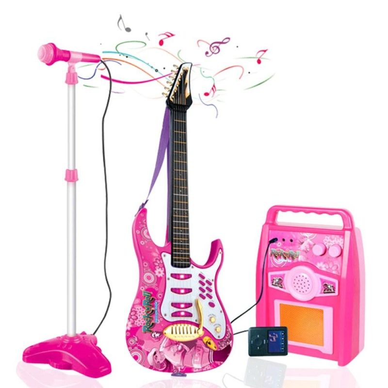 Strings and Accessories |   Karaoke Microphone Guitar with Microphone Amplifier Musical Set Multifunctional Musical Instruments Kits Pink Musical Instruments Pink