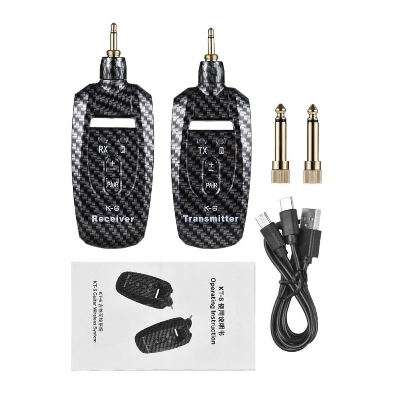 Strings and Accessories |   KT-6 2.4G Portable UHF Guitar Transmitter Receiver Set – Portable and Rechargeable, Long Distance Transmission, Plug and Play Black Musical Instruments Black