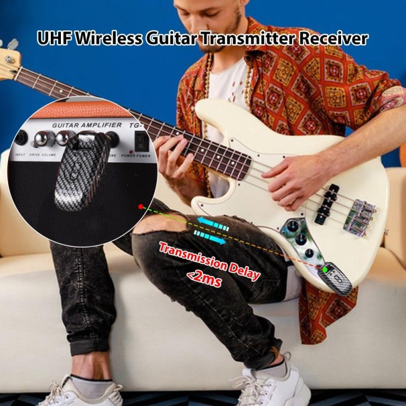 Strings and Accessories |   KT-6 2.4G Portable UHF Guitar Transmitter Receiver Set – Portable and Rechargeable, Long Distance Transmission, Plug and Play Black Musical Instruments Black