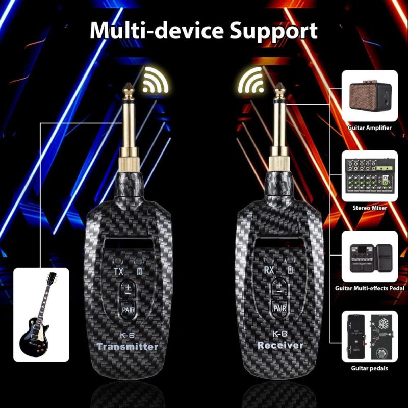 Strings and Accessories |   KT-6 2.4G Portable UHF Guitar Transmitter Receiver Set – Portable and Rechargeable, Long Distance Transmission, Plug and Play Black Musical Instruments Black