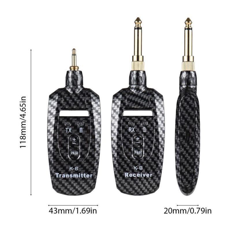 Strings and Accessories |   KT-6 2.4G Portable UHF Guitar Transmitter Receiver Set – Portable and Rechargeable, Long Distance Transmission, Plug and Play Black Musical Instruments Black