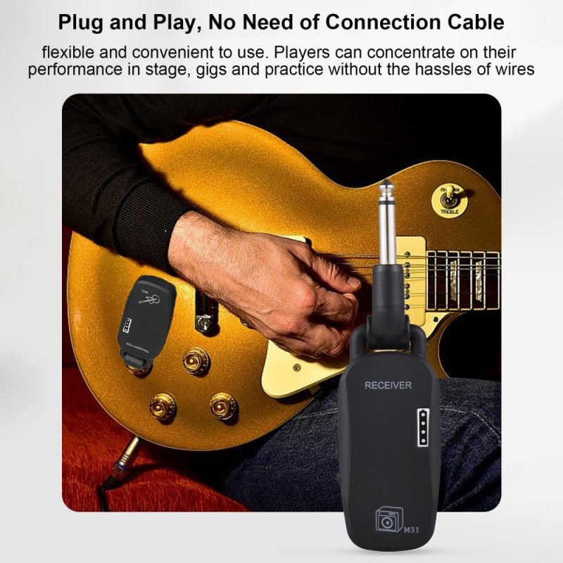 Strings and Accessories |   M31 2.4G Wireless System Professional Wireless Guitar Bass Transmitter Receiver System Black Musical Instruments Black