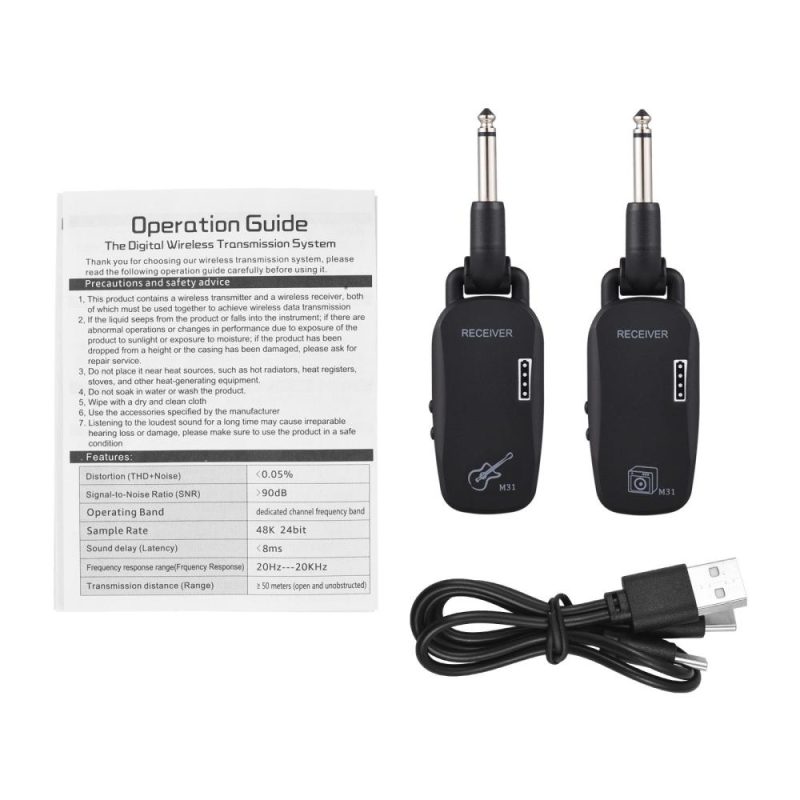 Strings and Accessories |   M31 2.4G Wireless System Professional Wireless Guitar Bass Transmitter Receiver System Black Musical Instruments Black