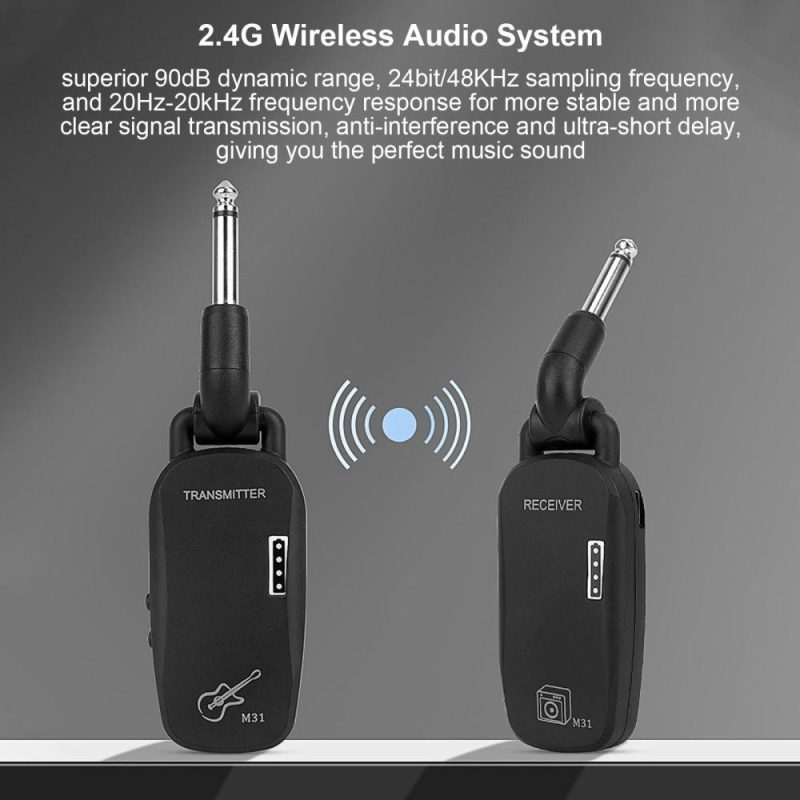 Strings and Accessories |   M31 2.4G Wireless System Professional Wireless Guitar Bass Transmitter Receiver System Black Musical Instruments Black