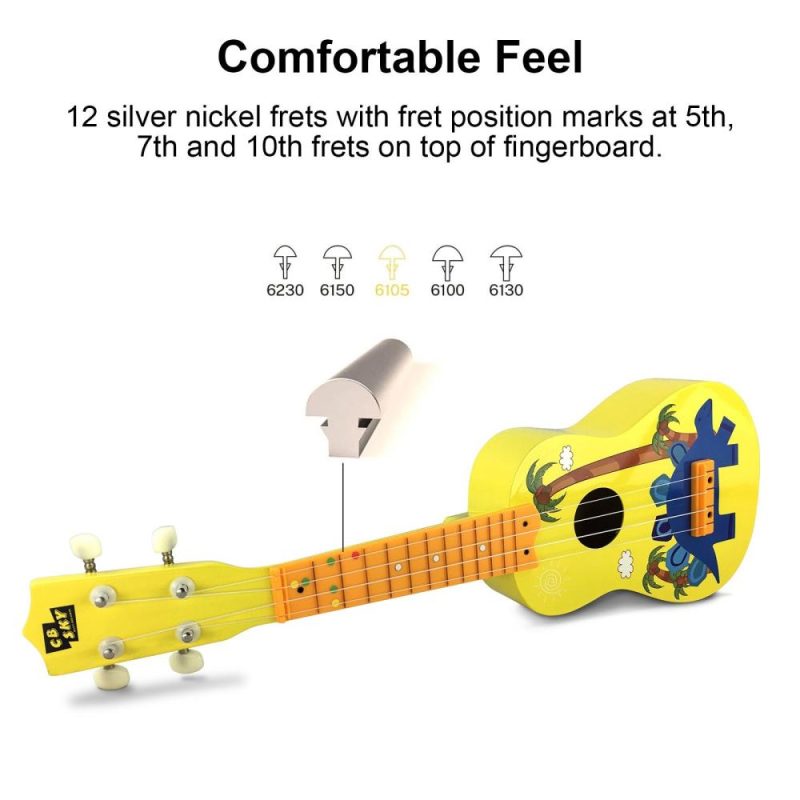 Strings and Accessories |   MU2110 21-Inch Kids Ukulele with 12-Fret Fingerboard and Durable White Nylon Strings Full Wooden Barrel Body Includes1 Pick Yellow Musical Instruments Strings & Accessories