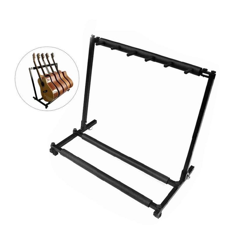 Strings and Accessories |   Multi Guitar Stand 5 Holder Foldable Universal Display Rack Portable Black for Classical Acoustic, Electric, Bass Guitar Black Musical Instruments Black