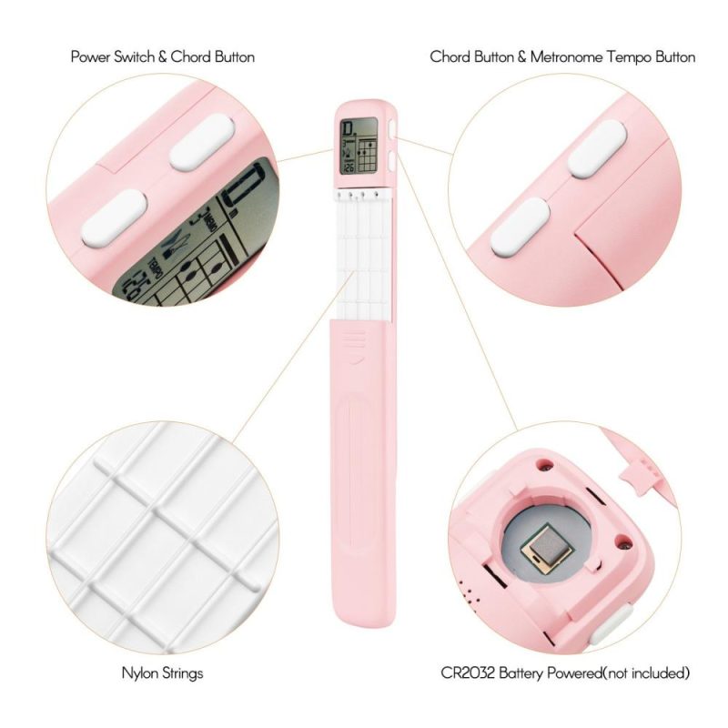 Strings and Accessories |   Portable Ukulele Chord Trainer Uke Fingering Practice Tool with 360° Rotatable Chords Chart Screen for Ukelele Beginners Pink Musical Instruments Pink