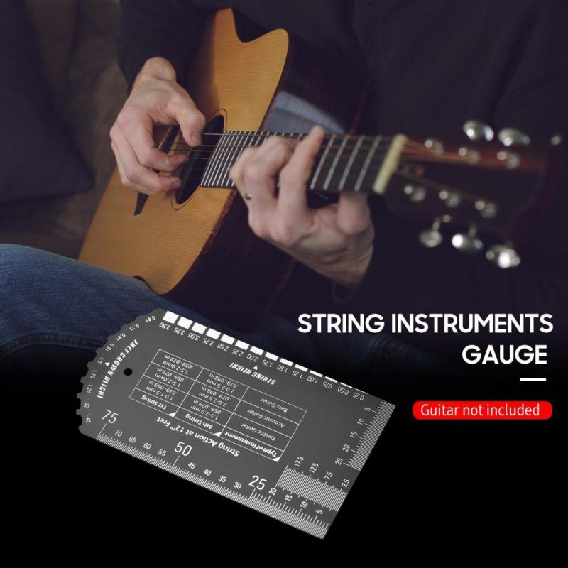 Strings and Accessories |   String Instruments Gauge String Action Gauge Ruler Pocket-size Metallic Ruler for Electric Bass and Acoustic Guitar String Height & Fret Crown Height Measurement Grey Musical Instruments Grey