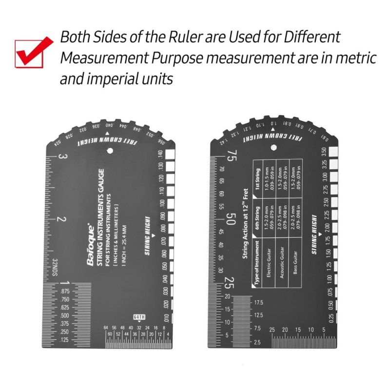 Strings and Accessories |   String Instruments Gauge String Action Gauge Ruler Pocket-size Metallic Ruler for Electric Bass and Acoustic Guitar String Height & Fret Crown Height Measurement Grey Musical Instruments Grey