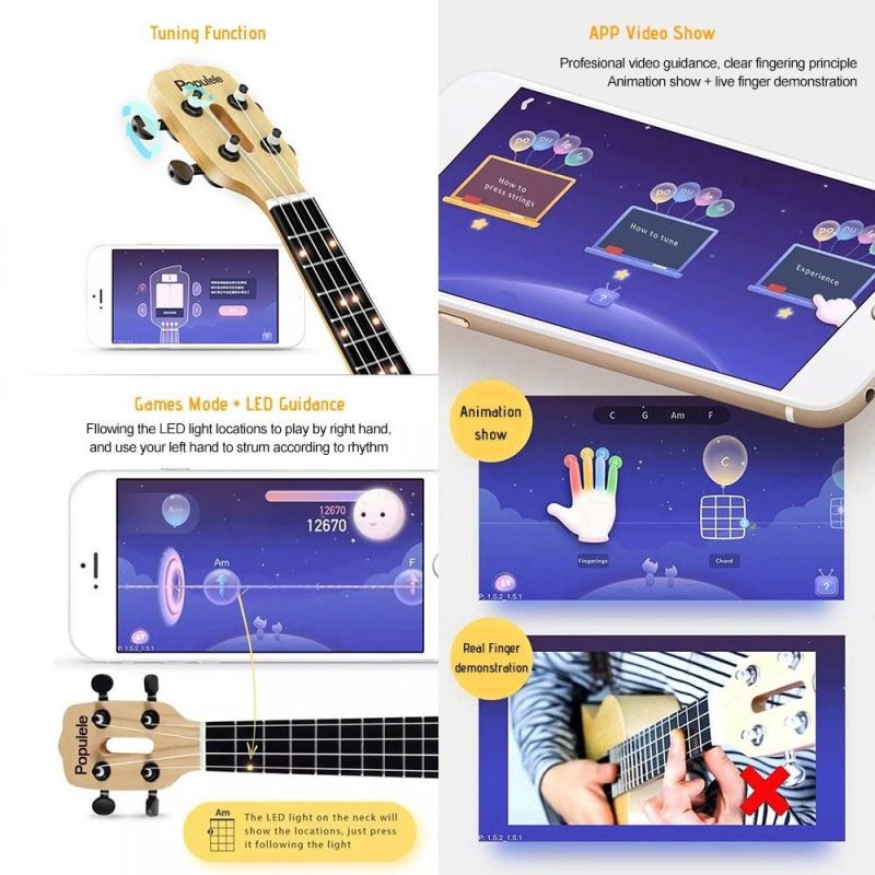 Strings and Accessories |   U1 23″ Smart Concert Ukulele Ukelele Uke Kit Wood Musical Instruments Strings & Accessories