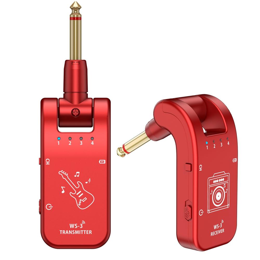 Strings and Accessories |   UHF 4 Channels Wireless Guitar System Transmitter and Receiver WS-3 Red Musical Instruments Red