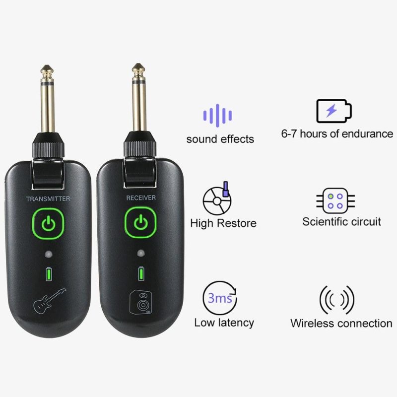 Strings and Accessories |   W3 Portable UHF Wireless Guitar Transmitter and Receiver Set Black Musical Instruments Black