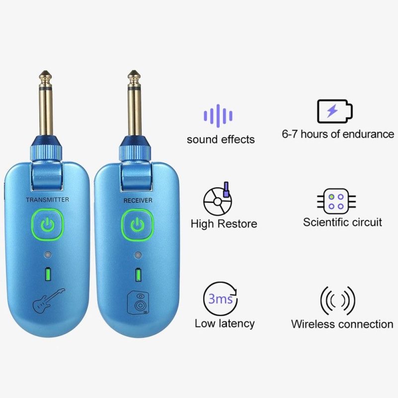 Strings and Accessories |   W3 Portable UHF Wireless Guitar Transmitter and Receiver Set Blue Musical Instruments Blue