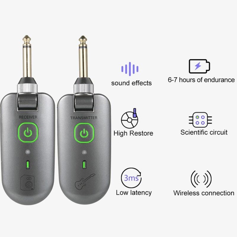 Strings and Accessories |   W3 Portable UHF Wireless Guitar Transmitter and Receiver Set Grey Musical Instruments Grey