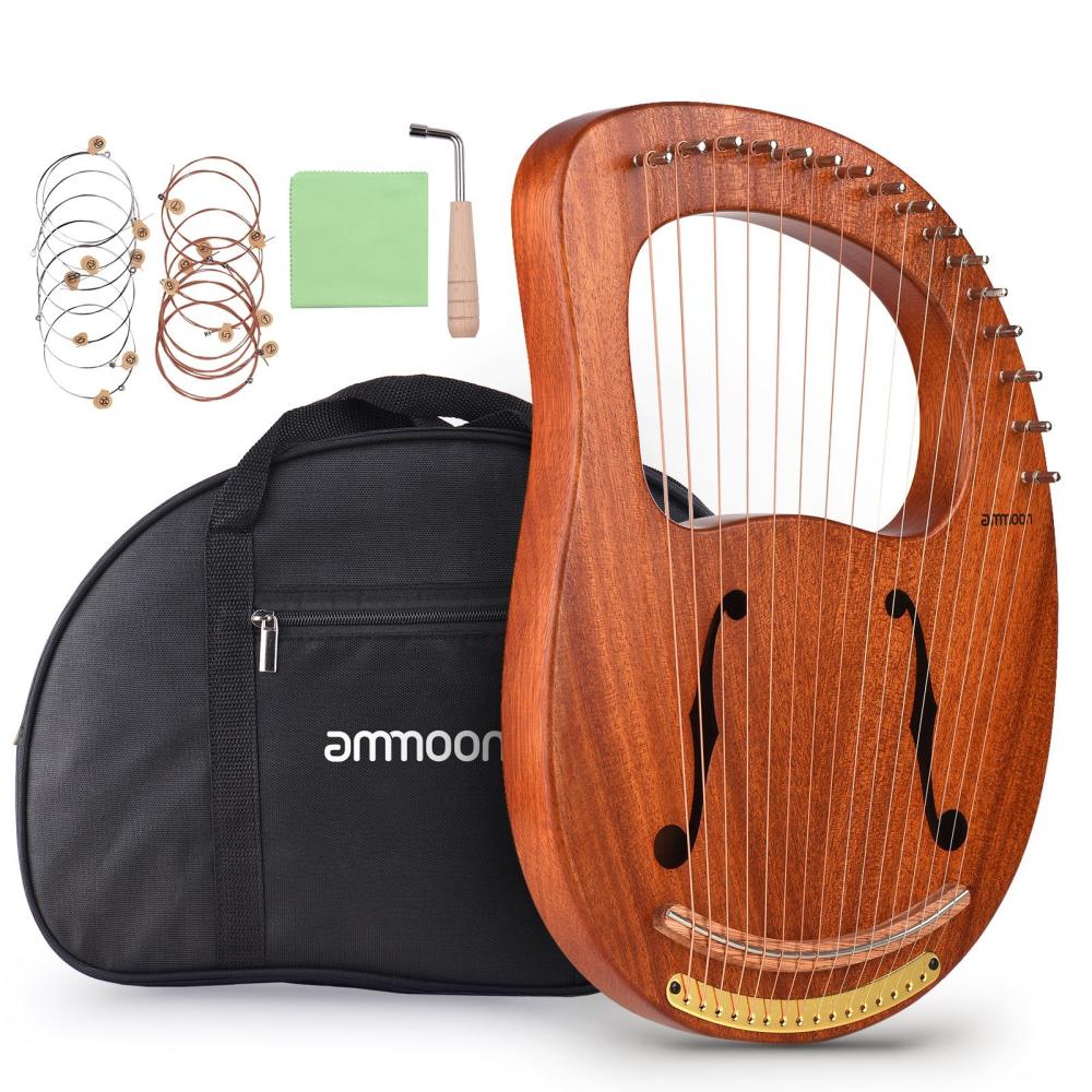 Strings and Accessories |   WH-16 16-String Wooden Lyre Harp Metal Strings Solid Wood String Instrument Brown Musical Instruments Brown