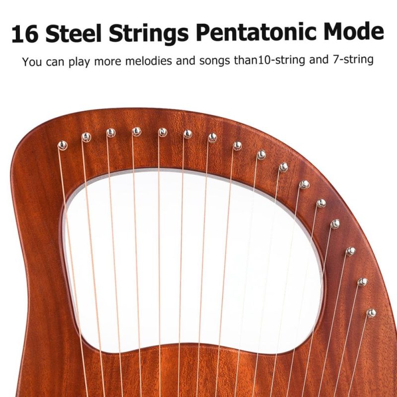 Strings and Accessories |   WH-16 16-String Wooden Lyre Harp Metal Strings Solid Wood String Instrument Brown Musical Instruments Brown