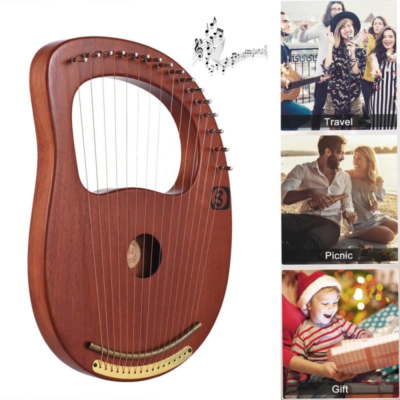 Strings and Accessories |   WH-16 16-String Wooden Lyre Harp Metal Strings Solid Wood String Instrument Brown Musical Instruments Brown